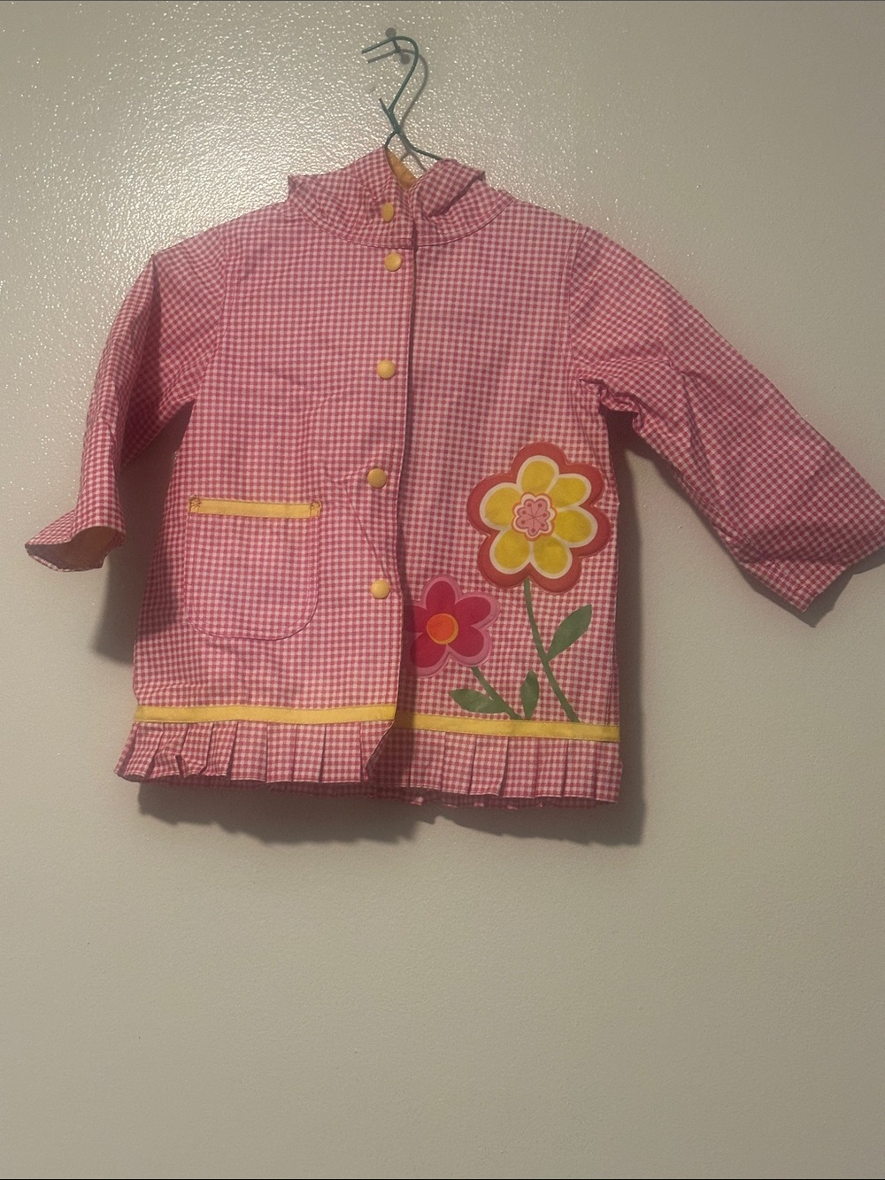 Wippette Pink Gingham Raincoat with Flower Appliqué